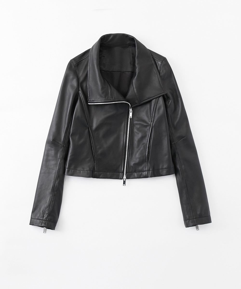 STAND COLLAR LEATHER RIDERS JACKET