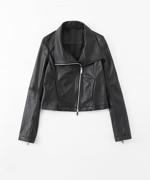 STAND COLLAR LEATHER RIDERS JACKET