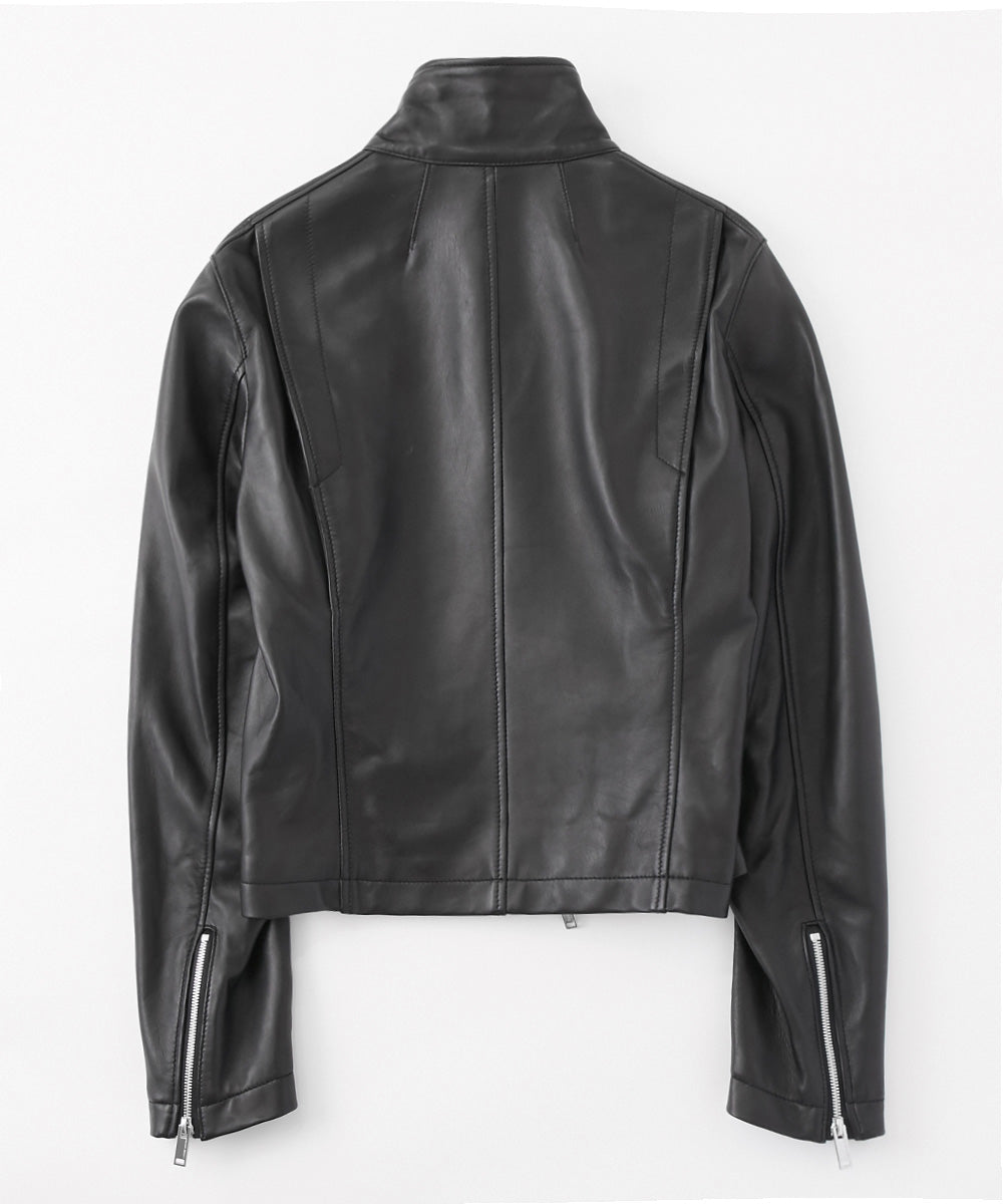 STAND COLLAR LEATHER RIDERS JACKET