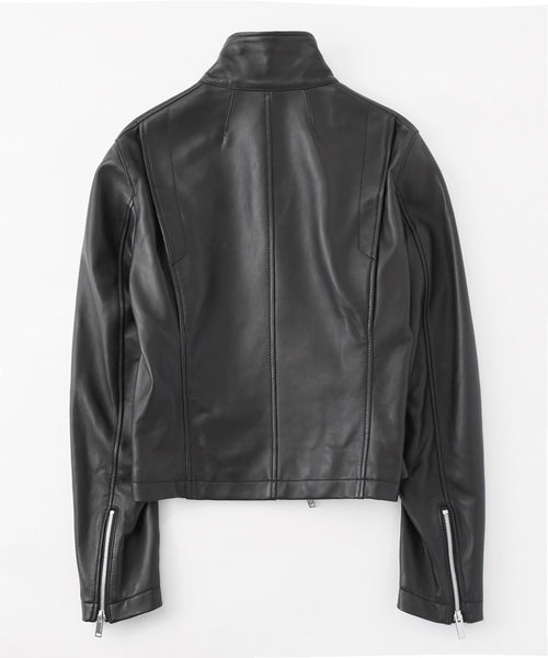 STAND COLLAR LEATHER RIDERS JACKET