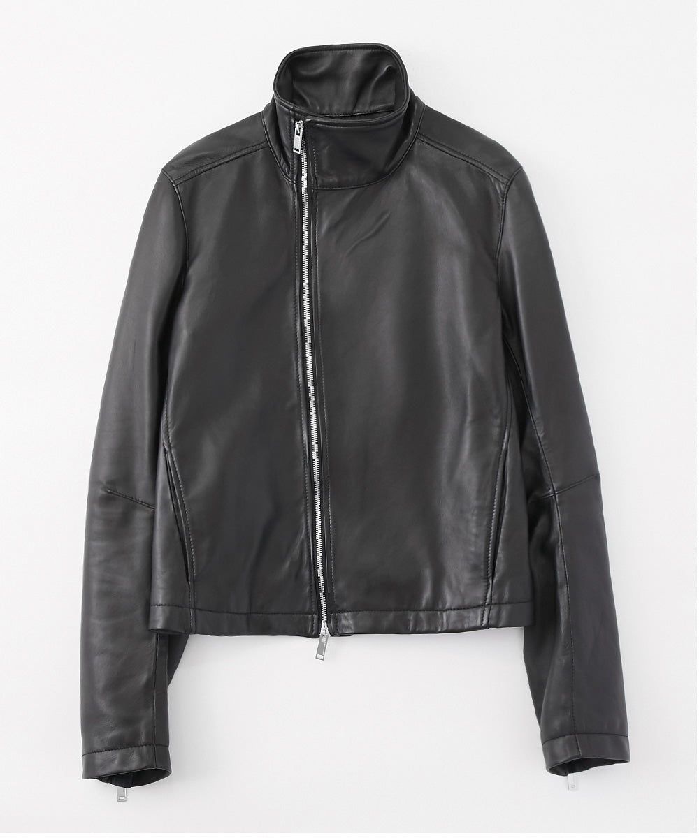 STAND COLLAR LEATHER RIDERS JACKET