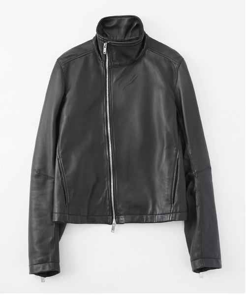 STAND COLLAR LEATHER RIDERS JACKET